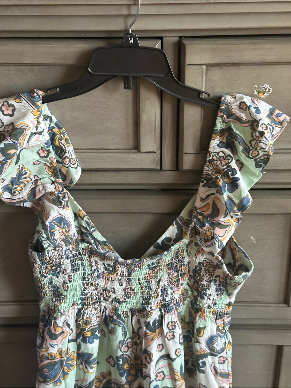 Roxy Palmy Days Mint Paisley V-Neck Ruffle Sleeve Mini Dress. Size Large - Picture 11 of 16